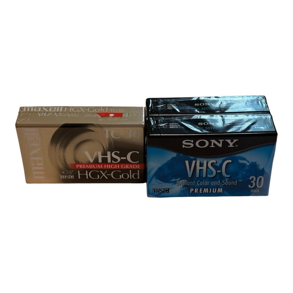 Vintage VHS-C Tape Lot Sealed Sony TC-30VHGL Maxell HGX Gold TC-30 Qty 3
